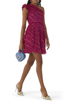 Spiral Sequin One-Shoulder Micro Mini Dress